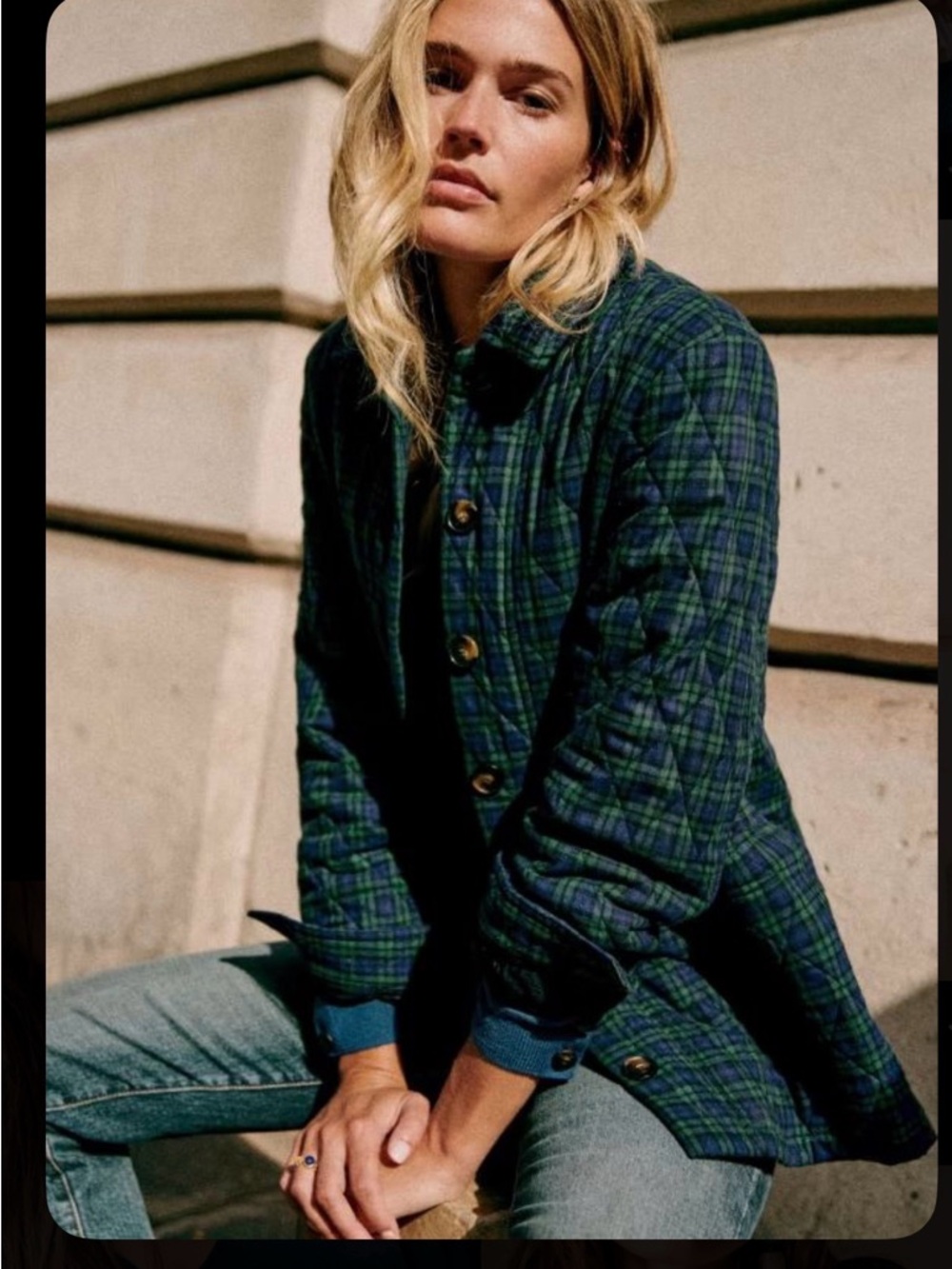 Sezane Green and Navy Plaid Utility Jacket